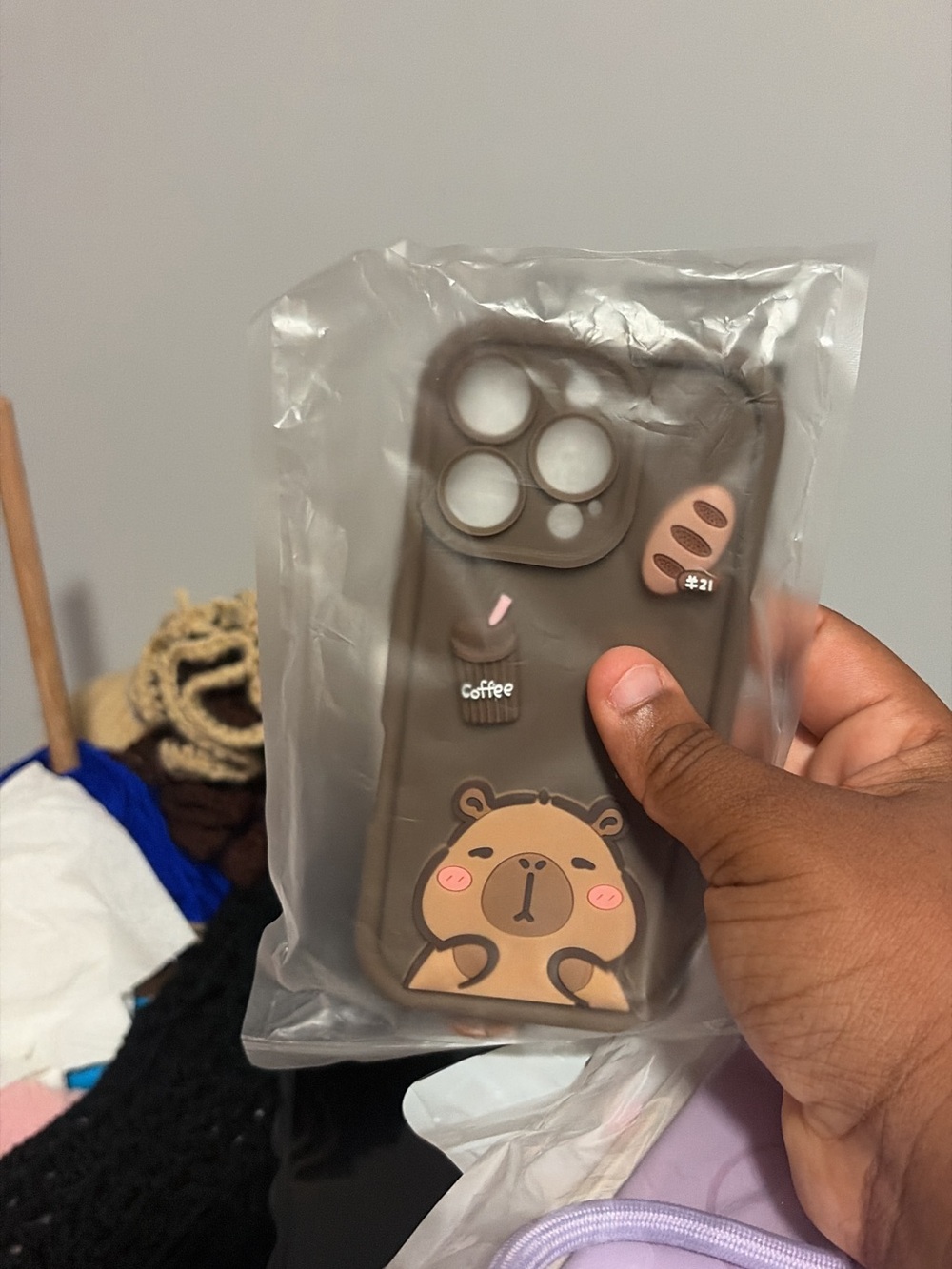 Cute Brown Bear Silicone Phone Case with Coffee Design